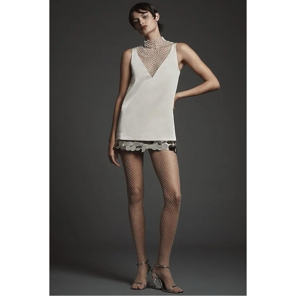NWT Mare Mare Size S Crystal-Mesh Sert Ivory Cream V-Neck Sleeveless Blouse - Picture 10 of 10